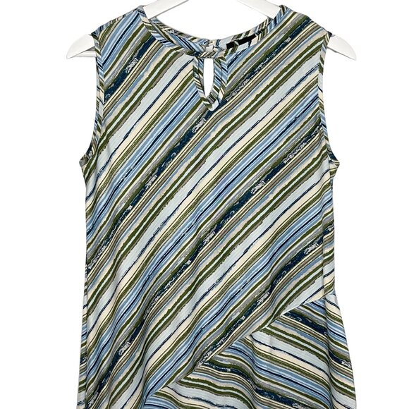 New Directions Striped Asymmetrical Top Petites Small Green Sleeveless Blouse - Picture 2 of 11